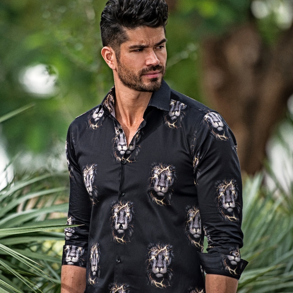 Jared Lang Black Lion Print Shirt for Men
